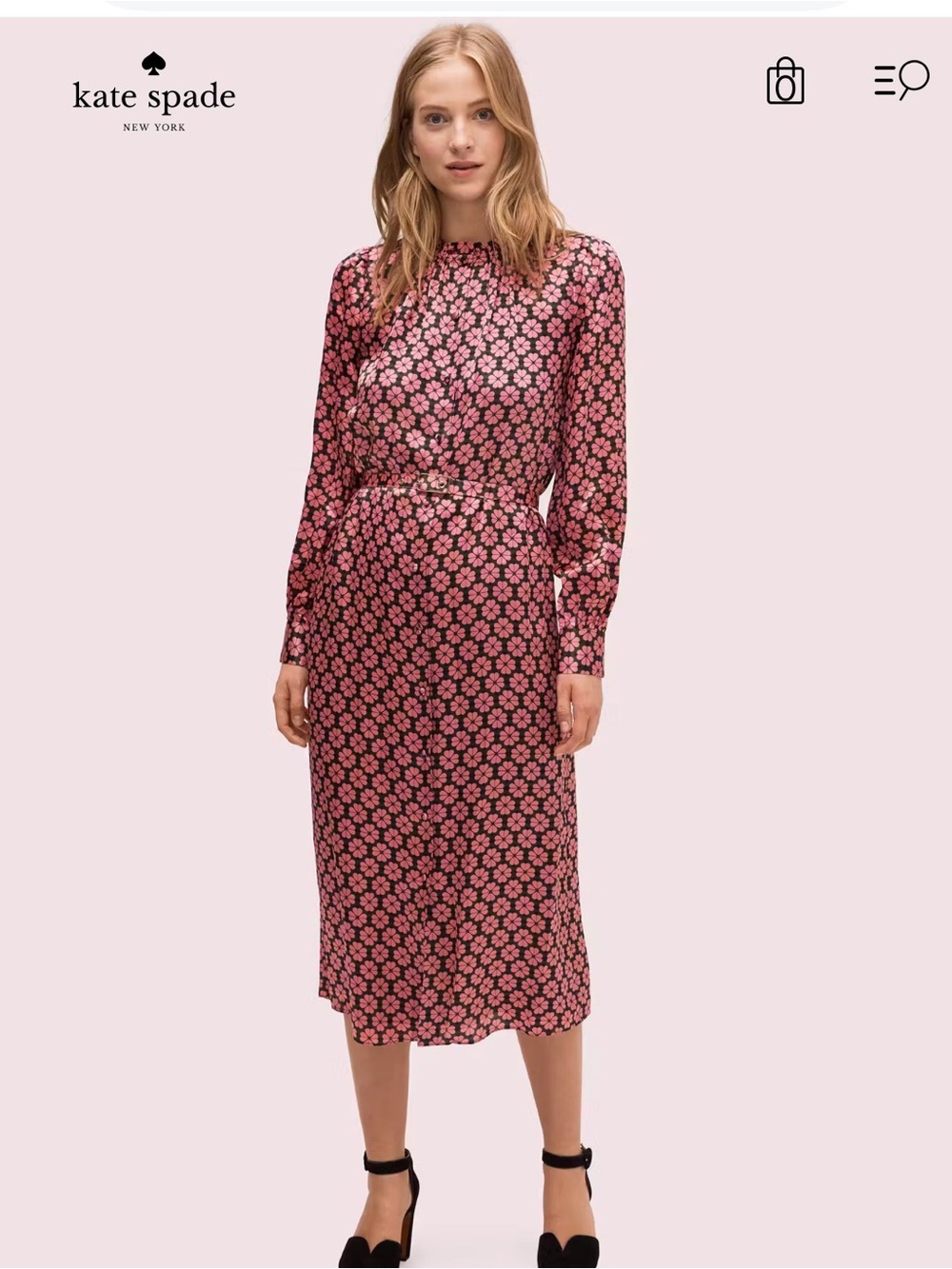 kate spade Pink Floral Long-Sleeve Silk Midi Dress